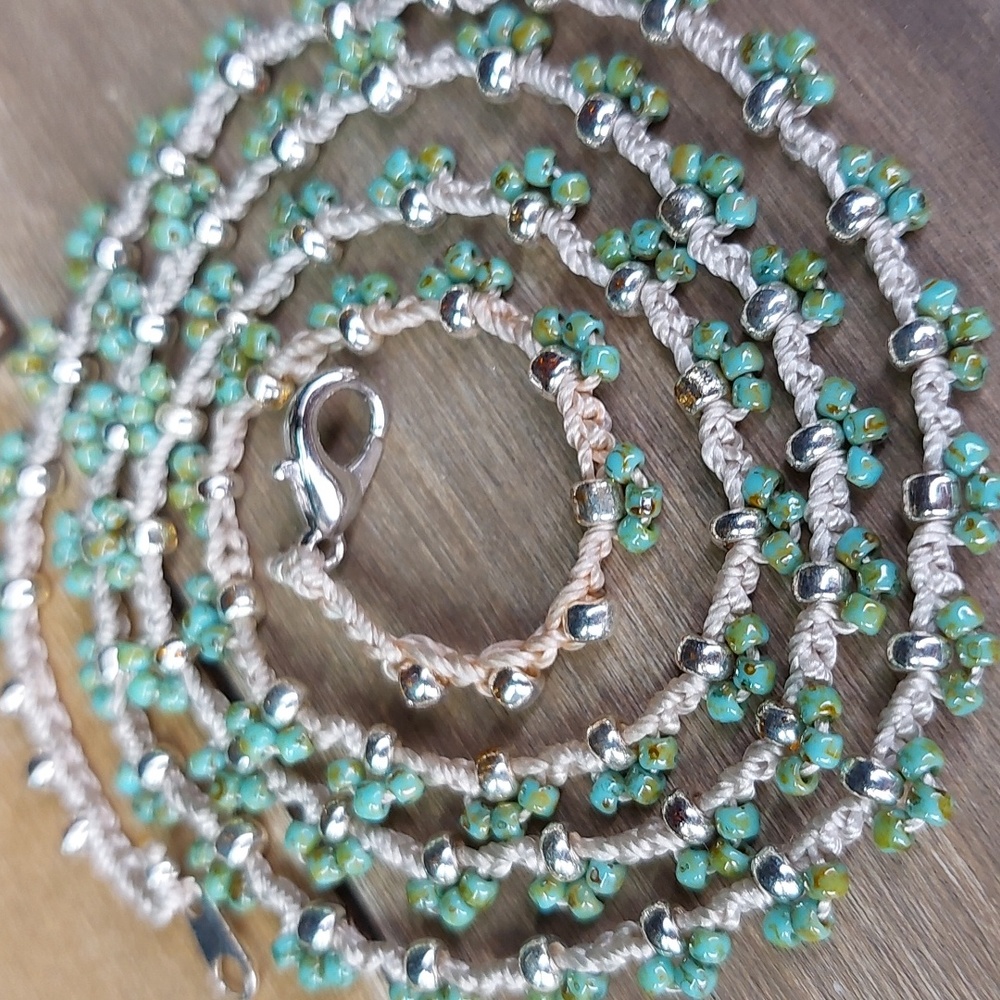 Turquoise Handcrafted Boho-Chic Crocheted Beaded Necklace, 20"